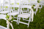 White & Green Ceremony with Wooden Arch