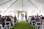 White & Green Ceremony with Wooden Arch