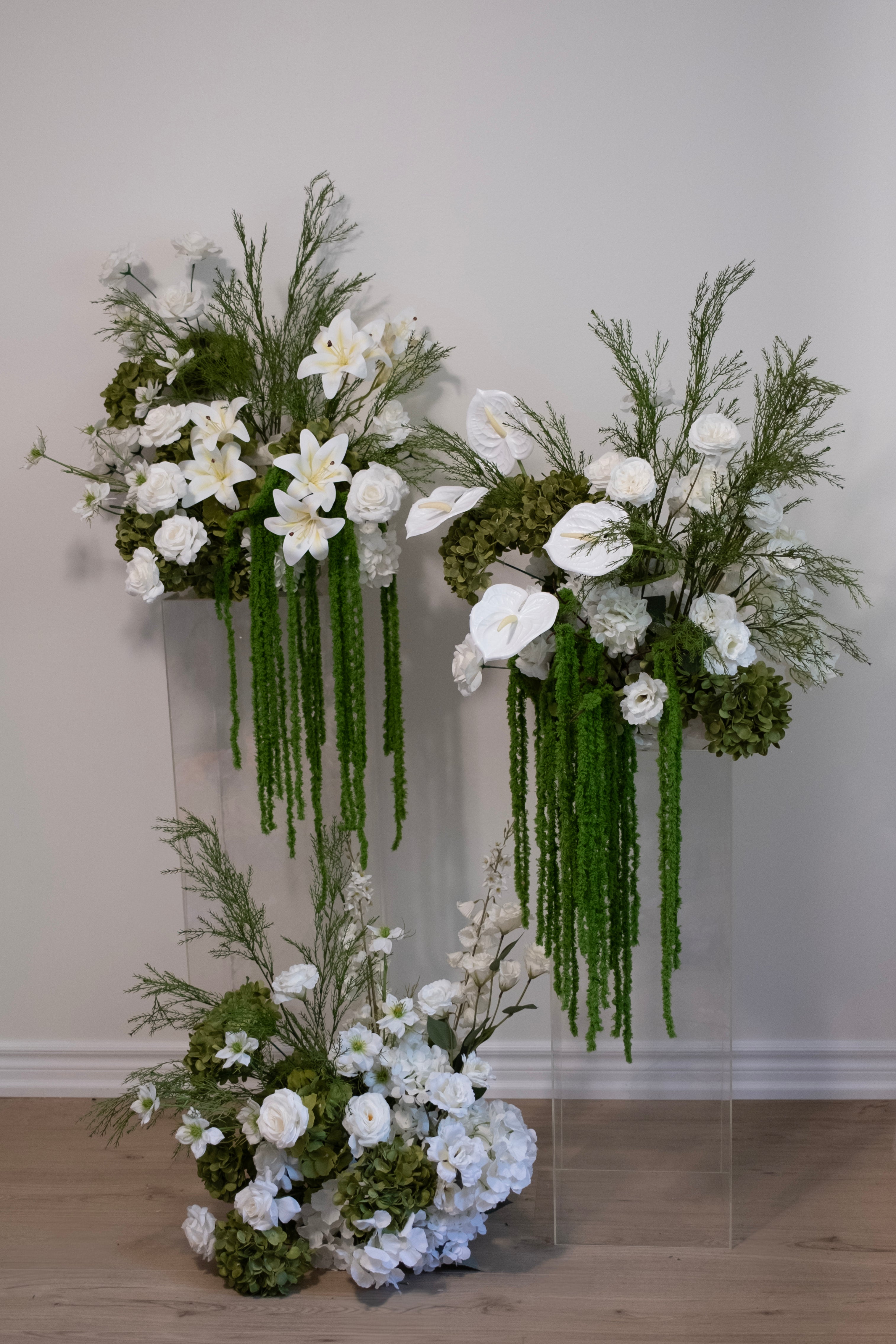 White & Green Pedestal Floral Backdrop